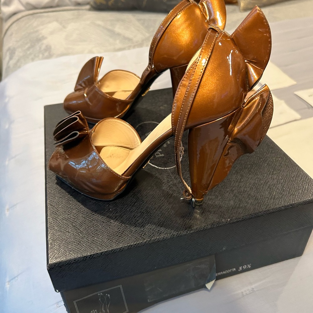Prada Brown Leather Stiletto Heels (color is Terracotta)
